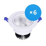 Lot 6x Spot encastrable LED Ronde inclinable 12W 960lm 60D - 930  | 110mm - Diamètre 90mm - UGR <19